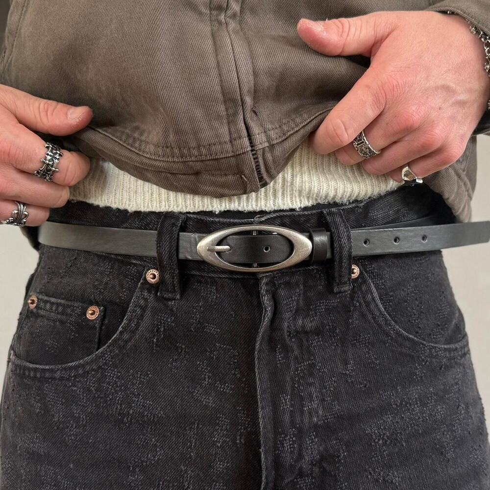 Black Silver Star Studded Belt Unisex Boho American Style 41.5" Long